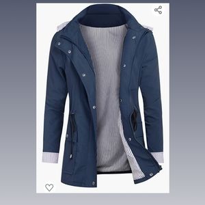 Navy Blue Rain Jacket Coat Waterproof